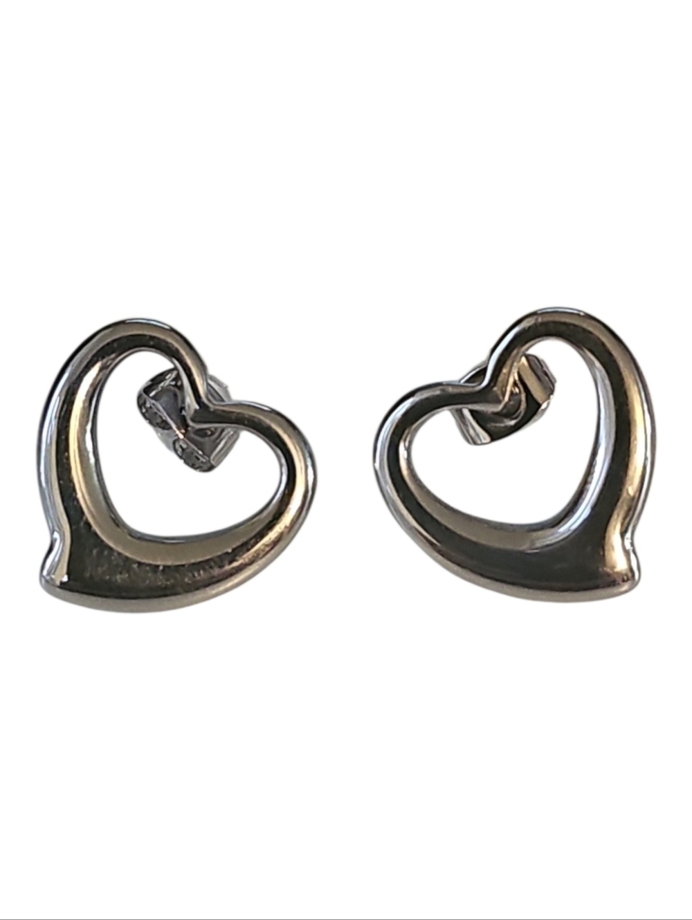 Stainless Steel Silver Open Heart Stud Earrings NIB